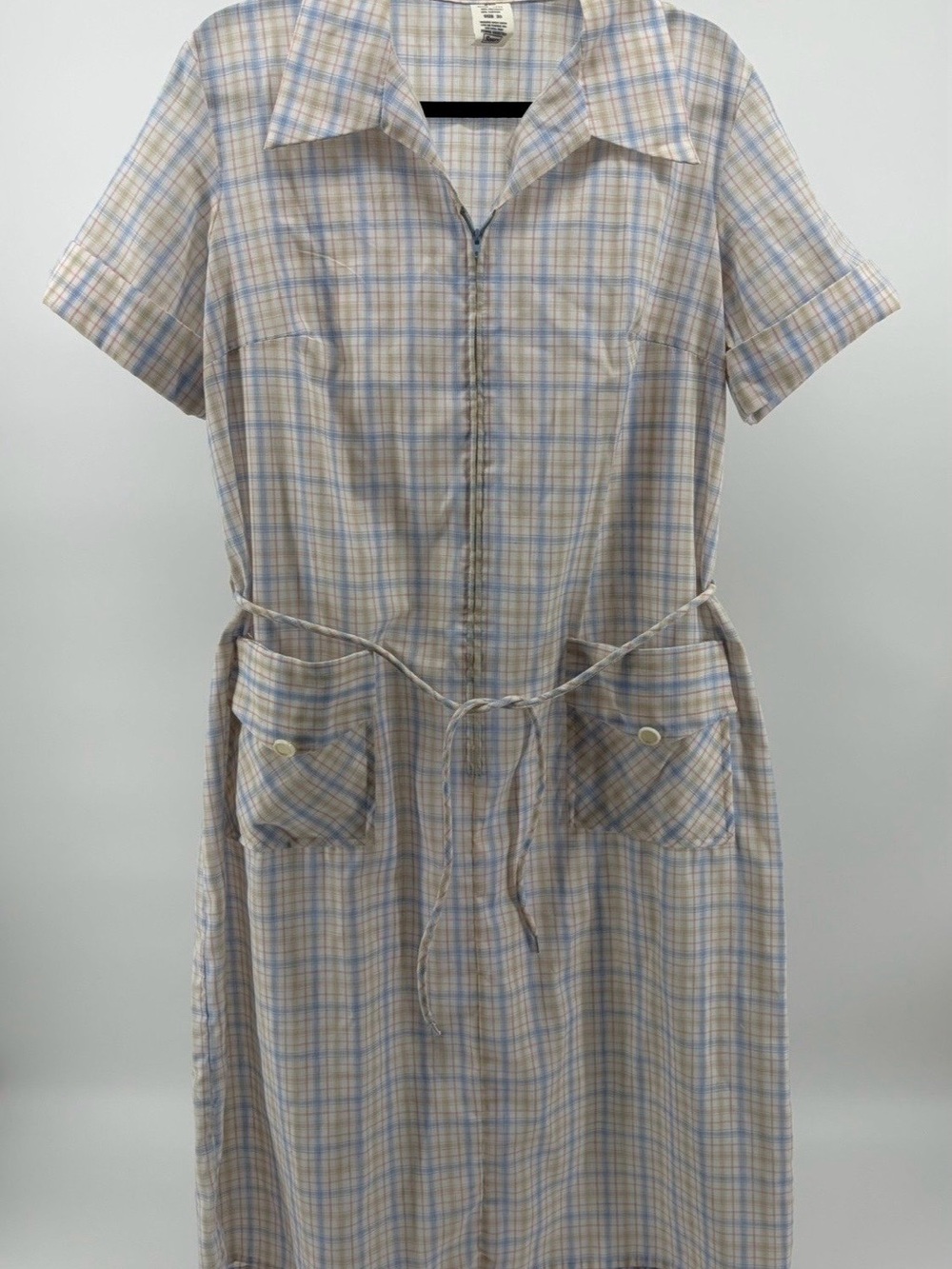 Vintage 60's Sears Zip & Dash Pastel Plaid House Dress With Belt, Woman Size 20